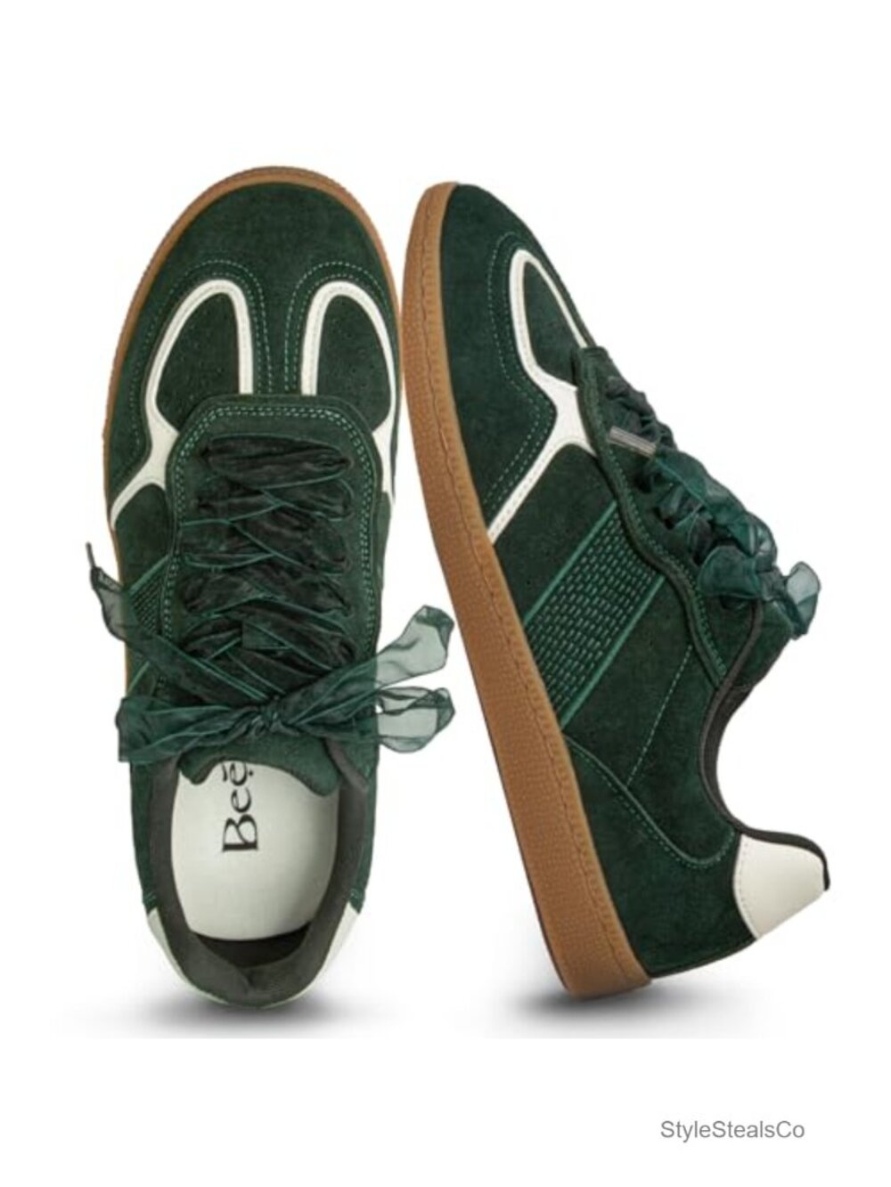 BeeLg Women's Coquette Lace Sneakers Ribbon Lace-Up Memory Foam Gum Sole